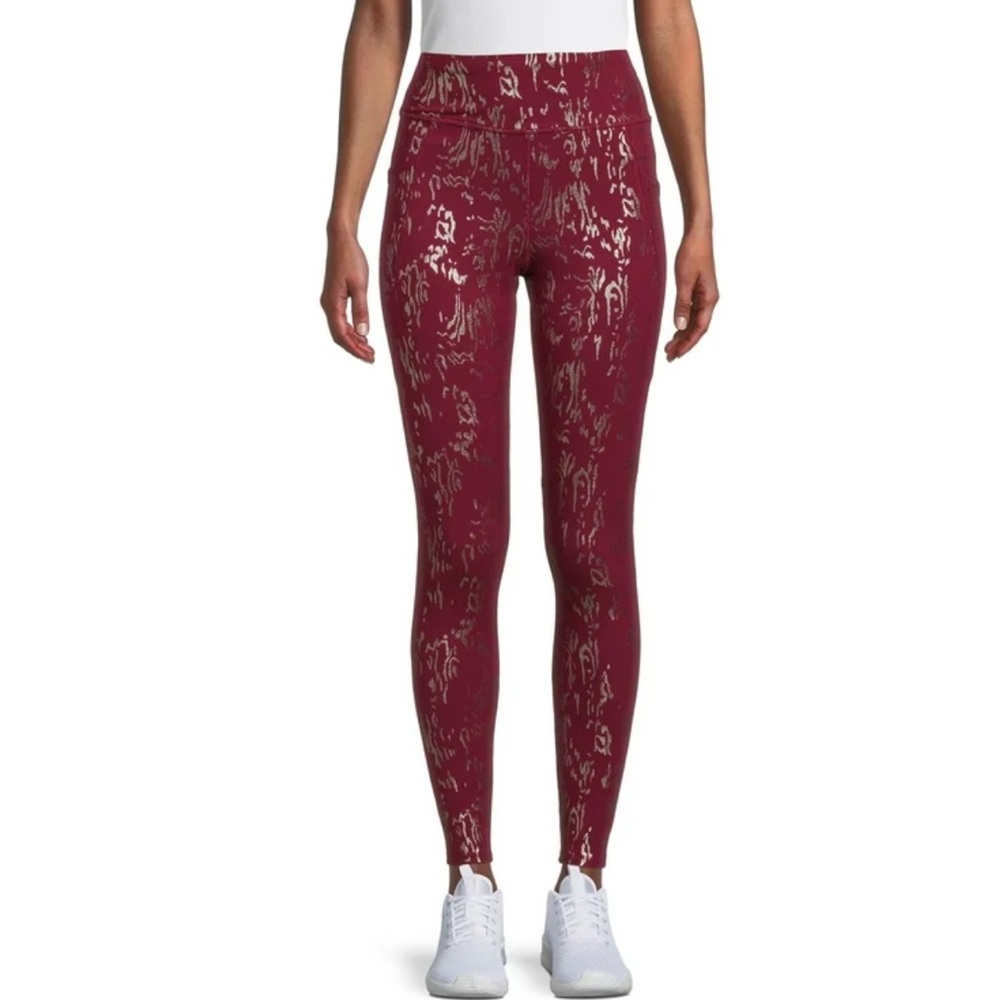 Elegant Maroon Patterned  active wear Leggings plus size